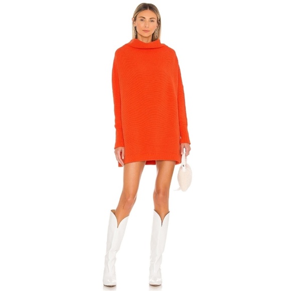 Free People Ottoman Slouchy Sweater Tunic Ribbed Knit Orange Red Oversize Medium - Picture 15 of 15